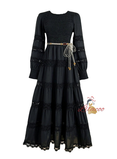 Retro Lace Openwork Lace Slim Dress