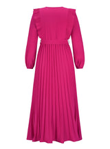 V-neck Pleated Long Sleeve Dress