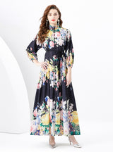 Lantern Sleeve Slim Printed Dress