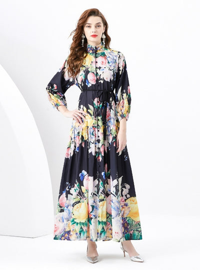 Lantern Sleeve Slim Printed Dress