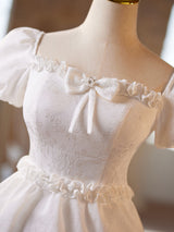 White Puff Sleeve Tiers Bow Homecoming Dress