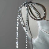 White Satin Straps Beading Wedding Dress