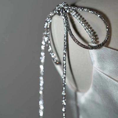 White Satin Straps Beading Wedding Dress