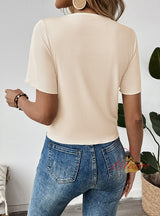 Irregular Drawstring V-neck Short-sleeved Shirt