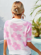 Lapel Flower Printed Short Sleeve T-shirt