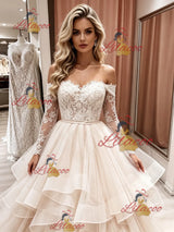 Tulle Long Sleeve Lace Wedding Dress
