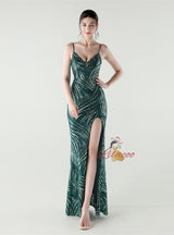 Mermaid Sequins Spaghetti Straps Split Prom Dress