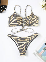 Zebra Print Tether Two-piece Bikini Suit