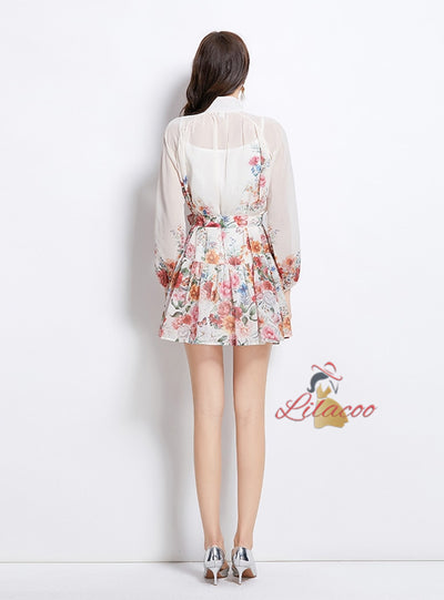 Palace Retro Lantern Sleeve Slim Printed Dress