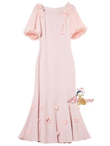 Puff Sleeve Flower Beading Mother Of The Bride Dress