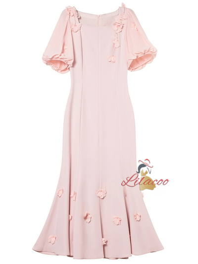 Puff Sleeve Flower Beading Mother Of The Bride Dress