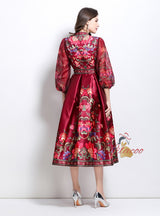 Vintage Palace V-neck Printed Long Dress