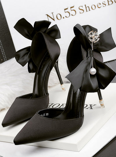 Pearl Pointed Satin Bow Sandals