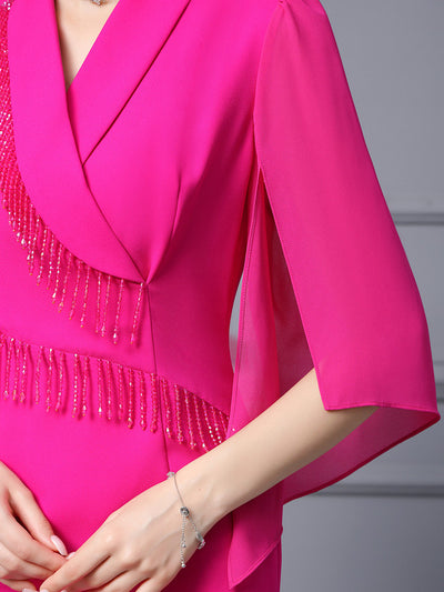 Fuchsia V-neck Beading Mother Of The Bride Dress