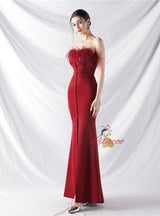 Mermaid Strapless Pleats Split Prom Dress