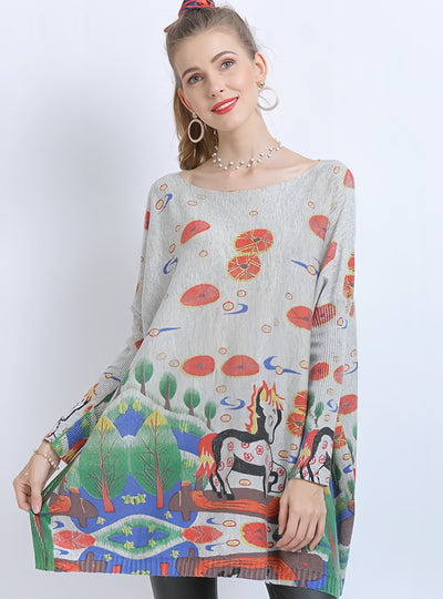 Cartoon Printed Bat Sleeve Long Sleeve Sweater