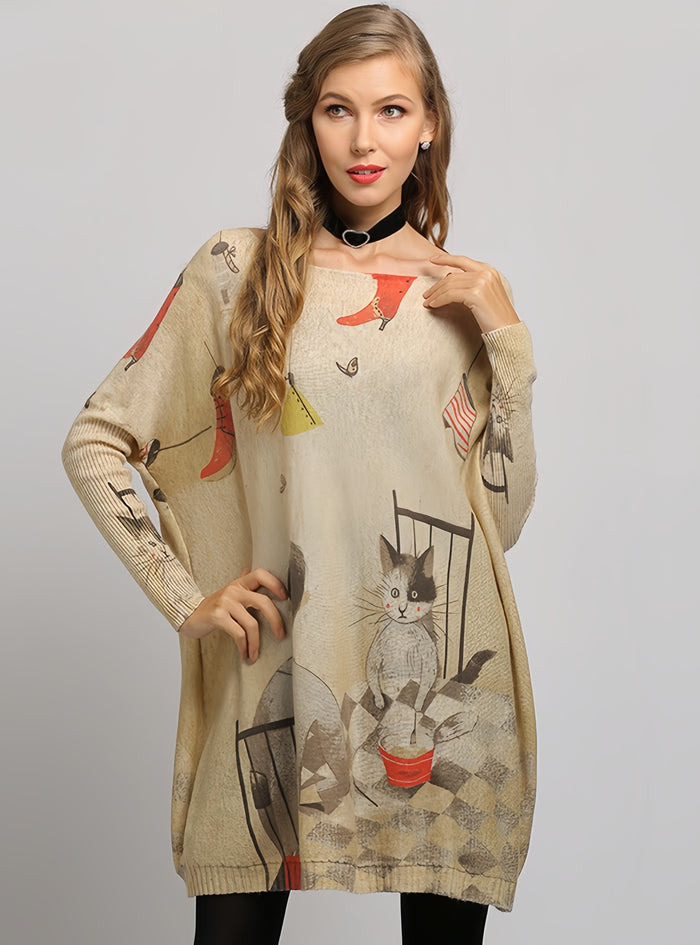 Cartoon Printed Bat Sleeve Sweater