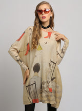 Cartoon Printed Bat Sleeve Sweater