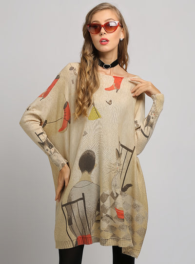 Cartoon Printed Bat Sleeve Sweater