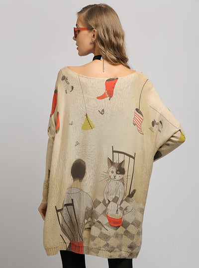 Cartoon Printed Bat Sleeve Sweater