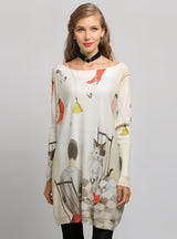 Cartoon Printed Bat Sleeve Sweater