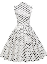 Lapel Sleeveless Breasted Polka-dot Retro Dress