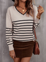 Pullover Shirt V-neck Striped Sweater