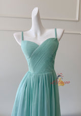 Green Slim Chiffon Pleated Dress