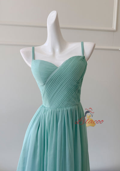 Green Slim Chiffon Pleated Dress