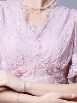 Pink Lace V-neck Beading Mother Of The Bride Dress