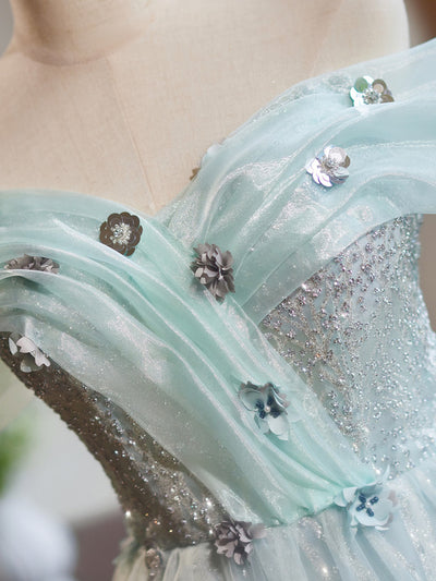 Light Green Tulle Sequins Flower Homecoming Dress