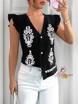 Ethnic Print V-neck Flying Sleeve Vest Shirt
