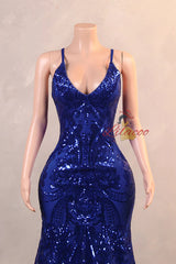 Royal Blue Mermaid Sequins Feather Prom Dress