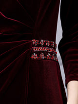 Burgundy Velvet Crystal Mother Of the Brides Dress