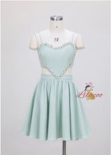 Mint Green Gauze Long Sleeve Short Slim Dress