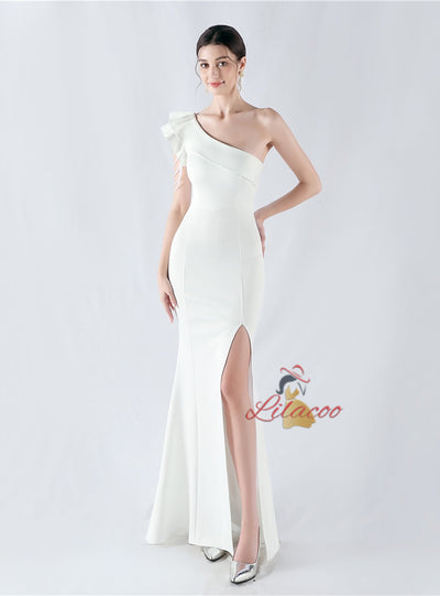 Mermaid One Shoulder Split Beading Prom Dress