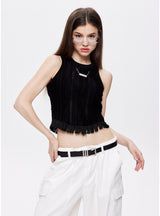 Color Mmatching Striped Tassel Sleeveless Vest