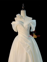 White Satin Pleats Wedding Dress