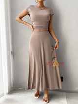Summer Short Sleeve Slim Top Skirt Suit