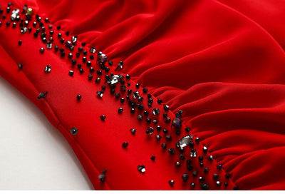 Red Beading Pleats Mother Of The Bride Dress
