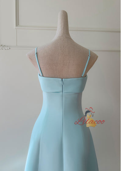 Blue Spaghetti Straps 3D Flower Prom Dress