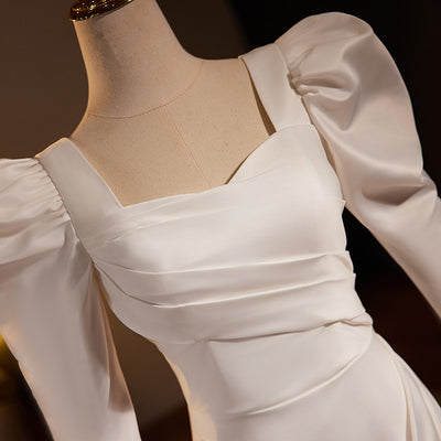 White Mermaid Satin Long Sleeve Wedding Dress