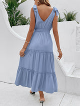 Solid Color Suspender High Waist Dress