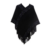 Striped Solid Color Tassel Knitted Cloak Shawl