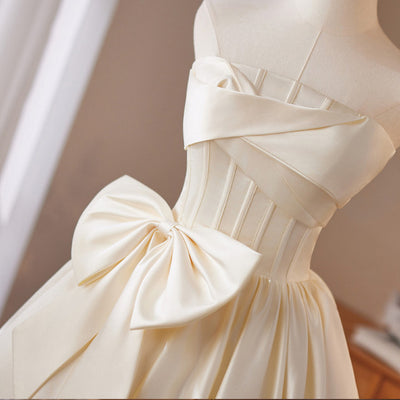 Ivory Satin Strapless Bow Wedding Dress