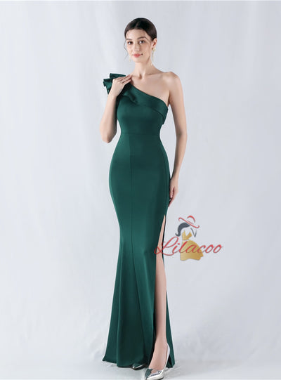 One Shoulder Split Beading Prom Dress