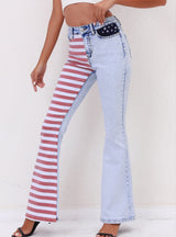 Women's Color Matching Striped Jeans