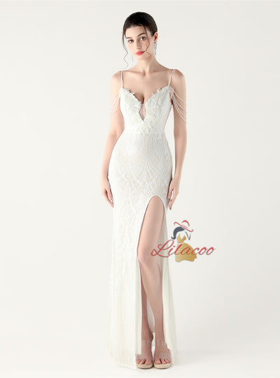 Mermaid Sequins Spaghetti Straps Beading Prom Dress