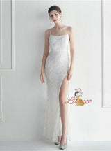 Spaghetti Straps Mermaid Sequins Prom Dress