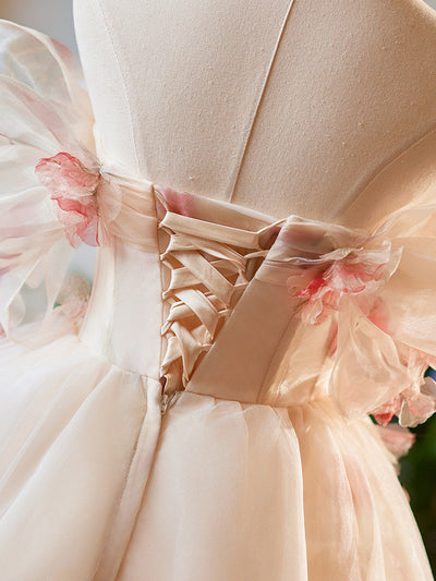 Champagne Tulle 3D Flower Homecoming Dress